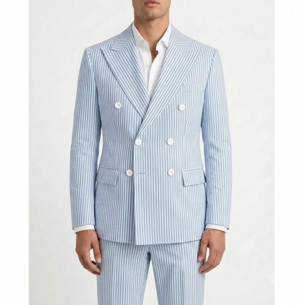 Peregrine | Men Seersucker Double Breasted Wedding Suit