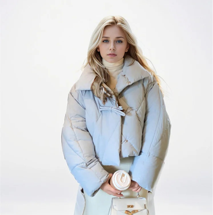 Dominique | Cropped Leather Jacket With Bow Detail For Winter