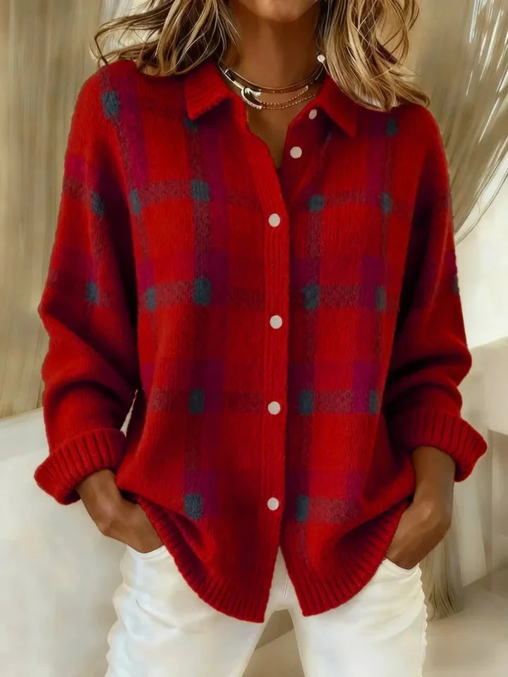 Lucienne | Plaid Knit Cardigan Sweater Collegiate Layer