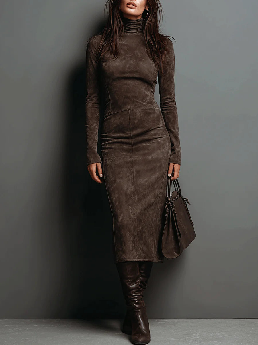 Fenella | Summer Midi Dress in Suede-Look Finish