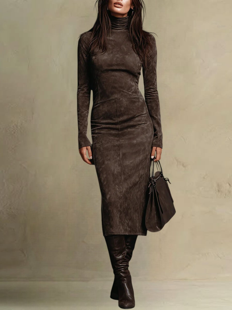 Fenella | Summer Midi Dress in Suede-Look Finish