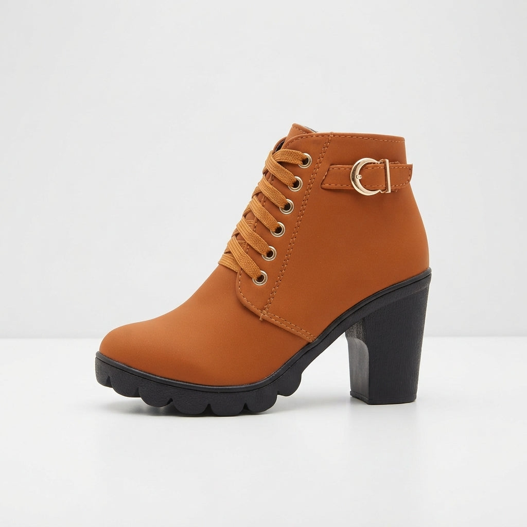 Georgiana | Low Heel Flat Leather Ankle Boots — Brown