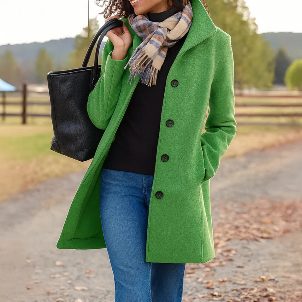 Oceane | Black Long Winter Coat Full Length Button Front — Green