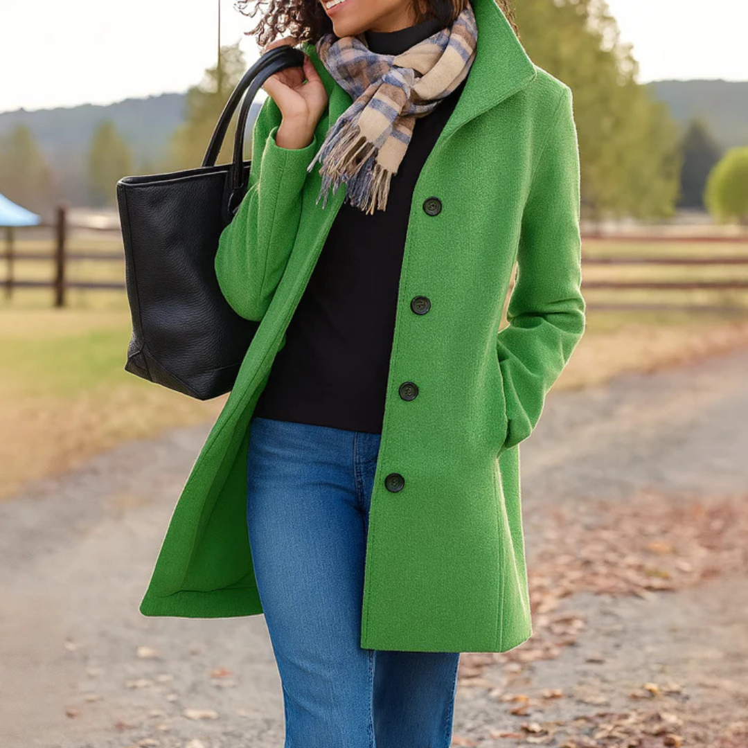 Oceane | Black Long Winter Coat Full Length Button Front — Green