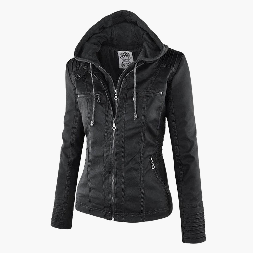 Beatrix | Black Faux Leather Jacket with Fur Trim for Edgy Style — Black
