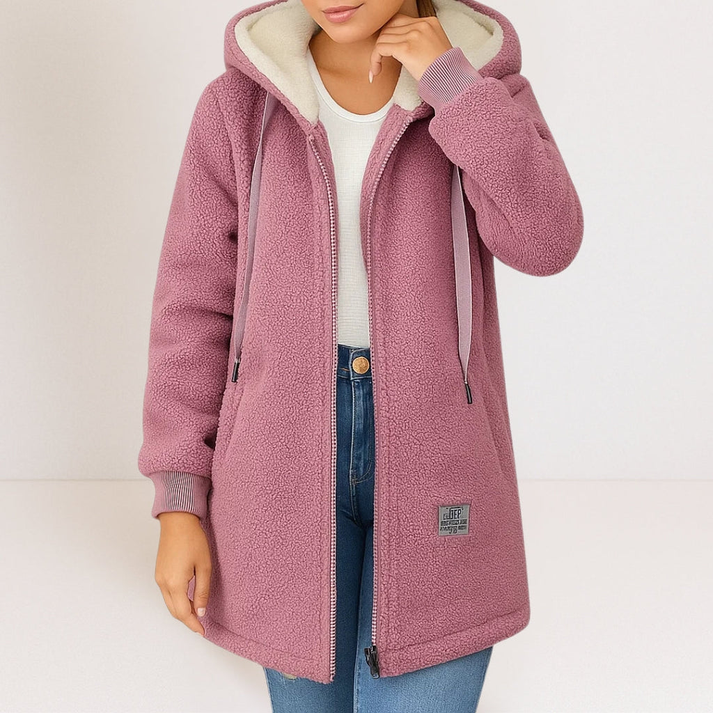 Rosaline | Long Black Hooded Puffer Longline Winter Coat — Pink