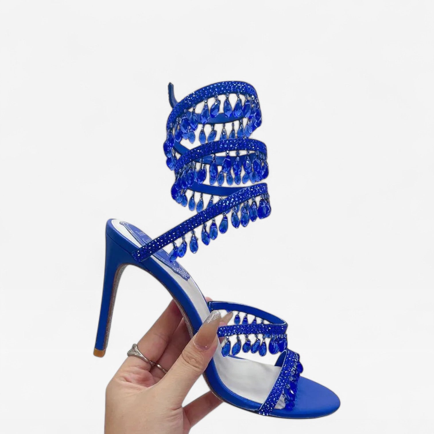 Ingrid | Crystal Strappy Evening Heels Sandals Black Gold Blue
