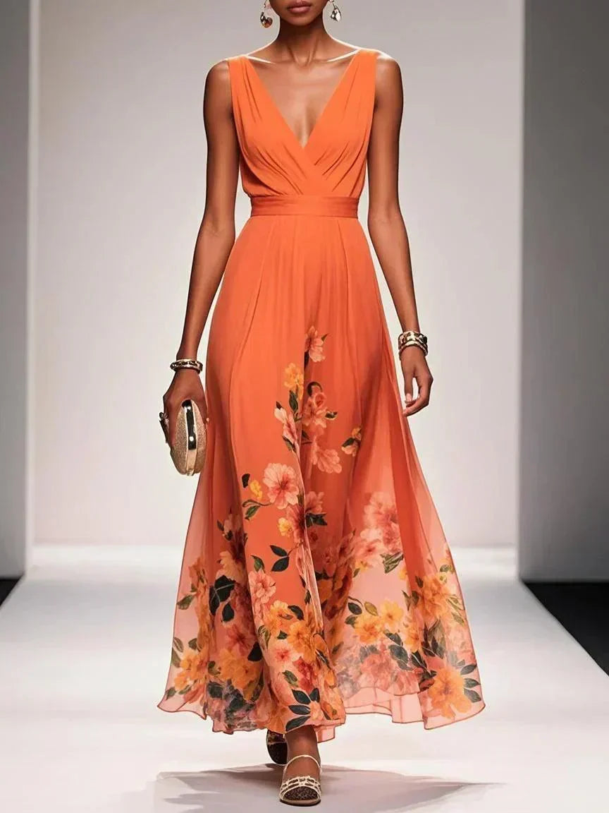 Fenella | Spring Summer Floral Wedding Guest Dress For Women — Orange