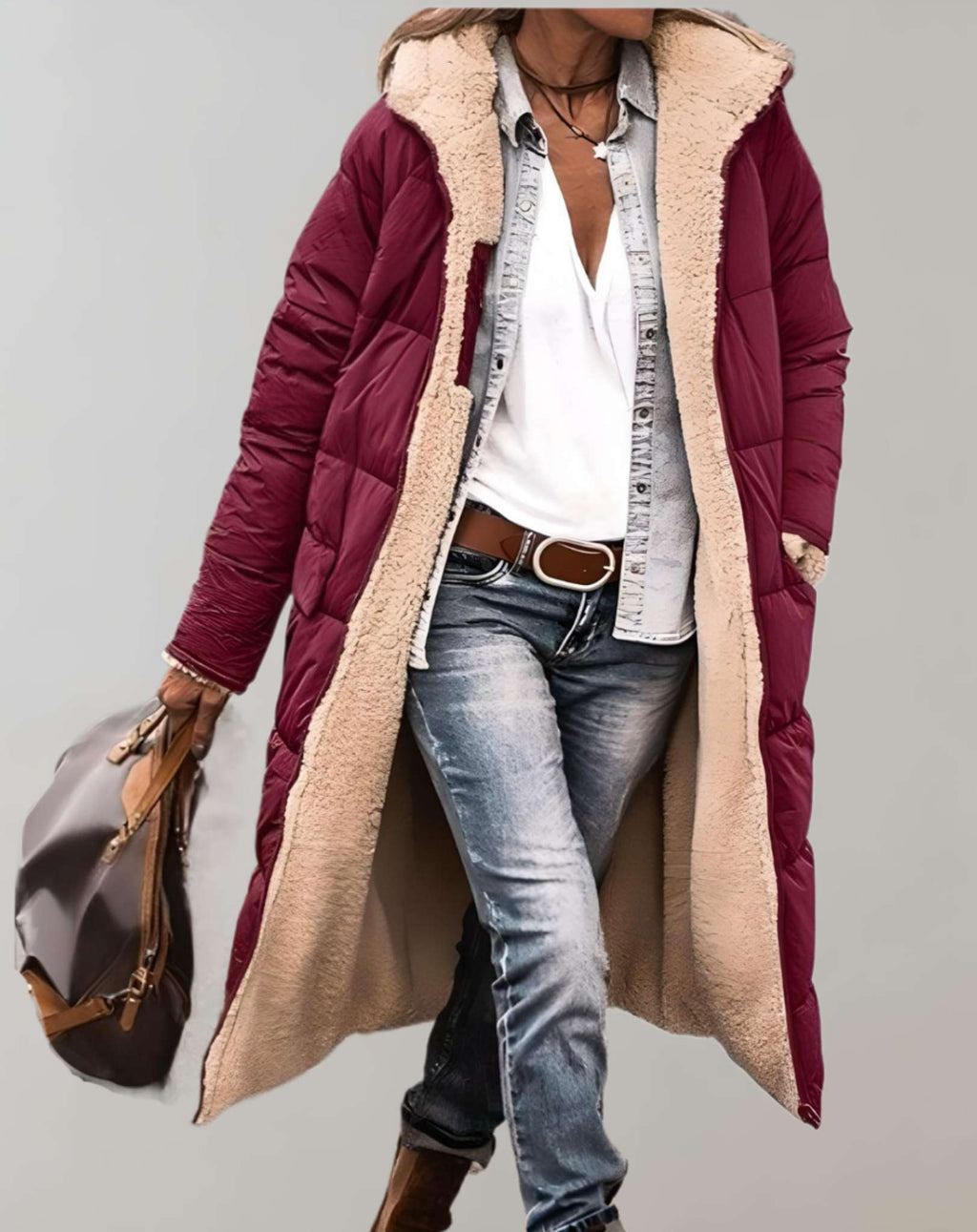 Liora | Winter Long Padded Puffer Coat & Jacket — Red