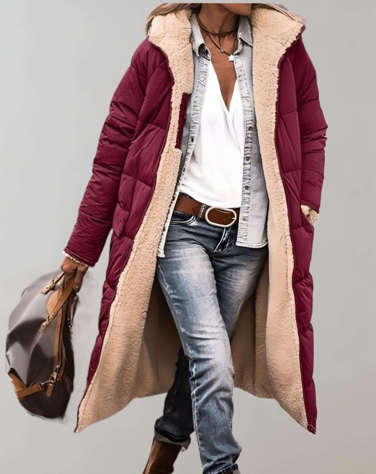 Liora | Winter Long Padded Puffer Coat & Jacket — Red