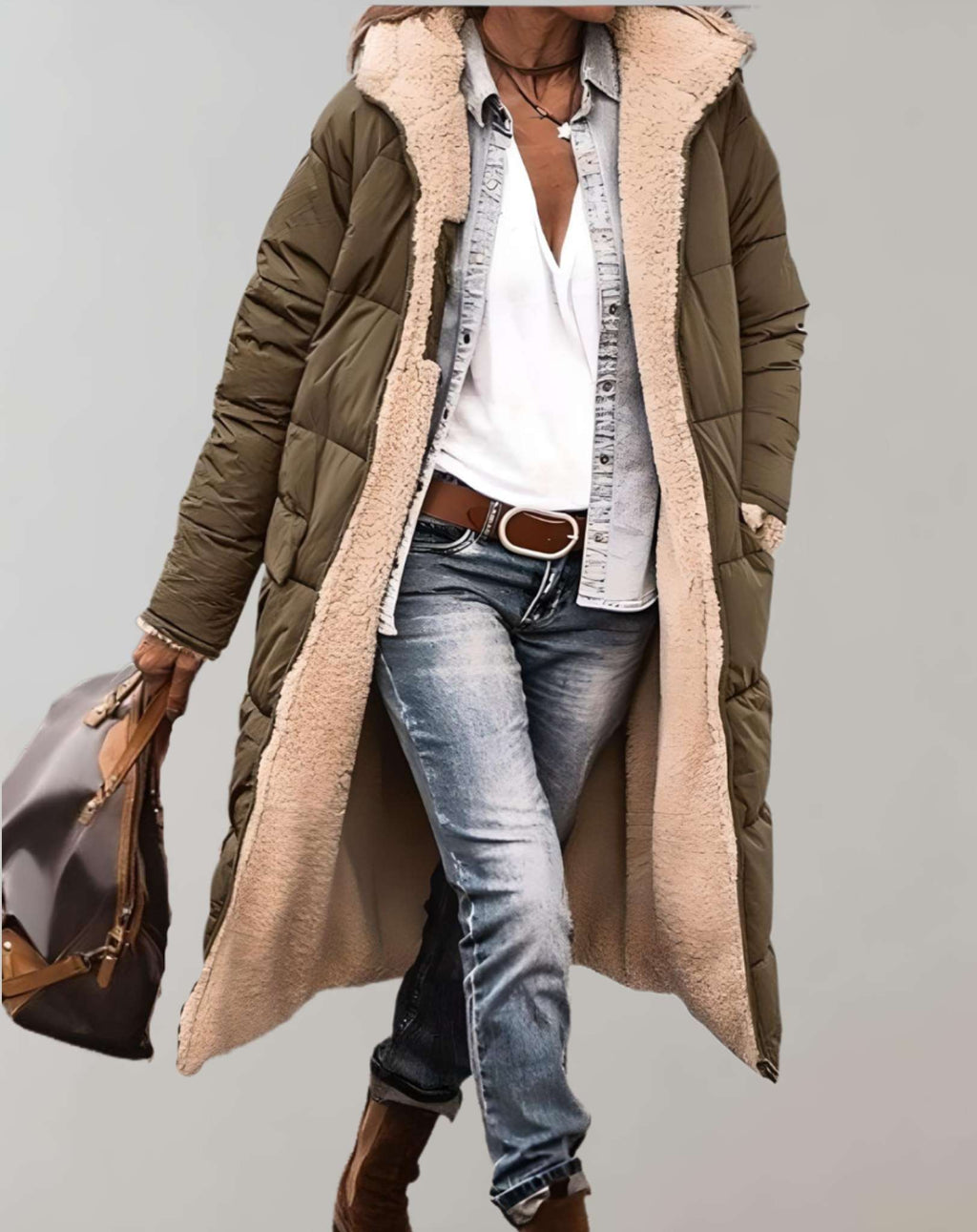 Liora | Winter Long Padded Puffer Coat & Jacket — Army Green