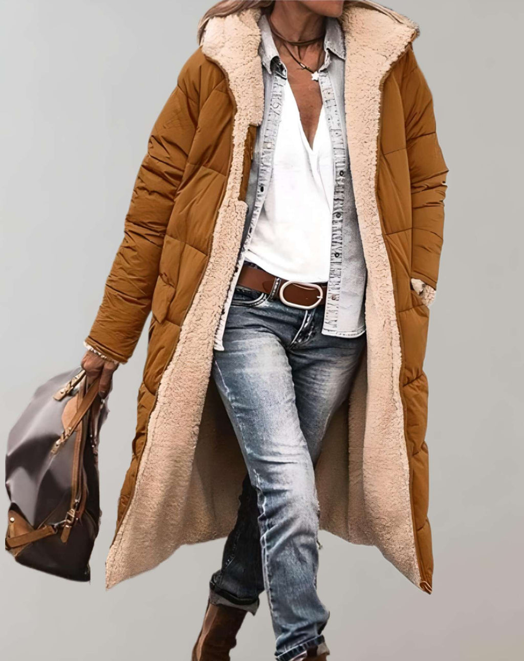 Liora | Winter Long Padded Puffer Coat & Jacket — Brown