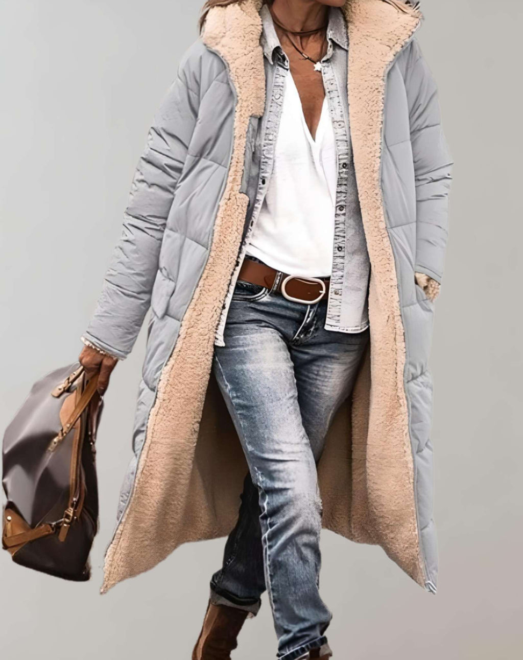 Liora | Winter Long Padded Puffer Coat & Jacket — Gray