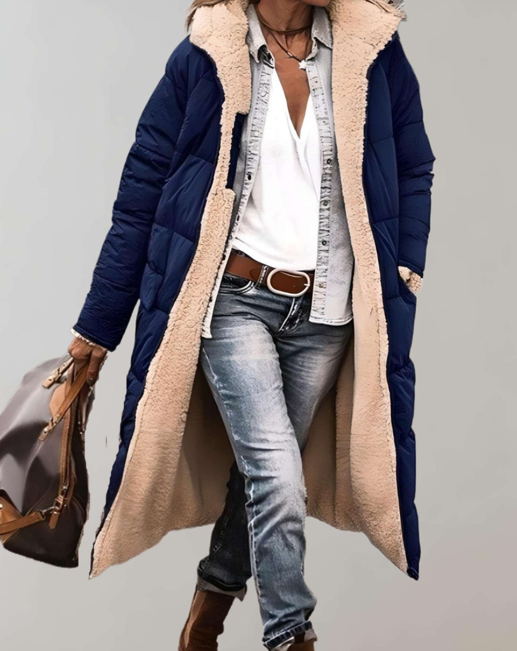 Liora | Winter Long Padded Puffer Coat & Jacket — Navy Blue