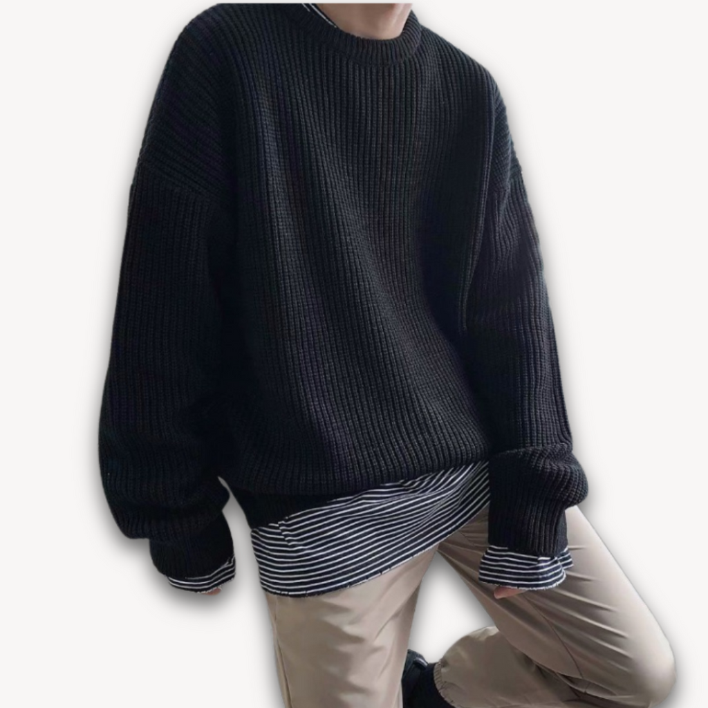 Persephone | Cream Chunky Cable Knit Roll Neck Oversized Jumper Sweater — Black