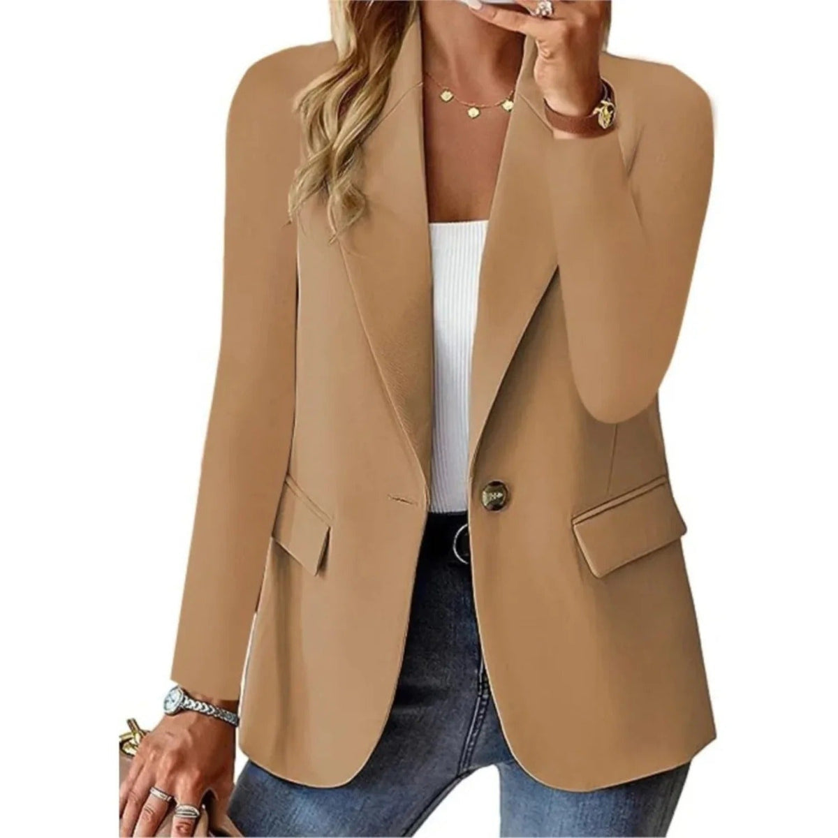Edith | Black Velvet Blazer Leather Trim Winter Coat — Brown