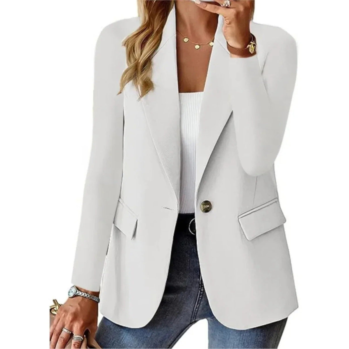 Edith | Black Velvet Blazer Leather Trim Winter Coat — White