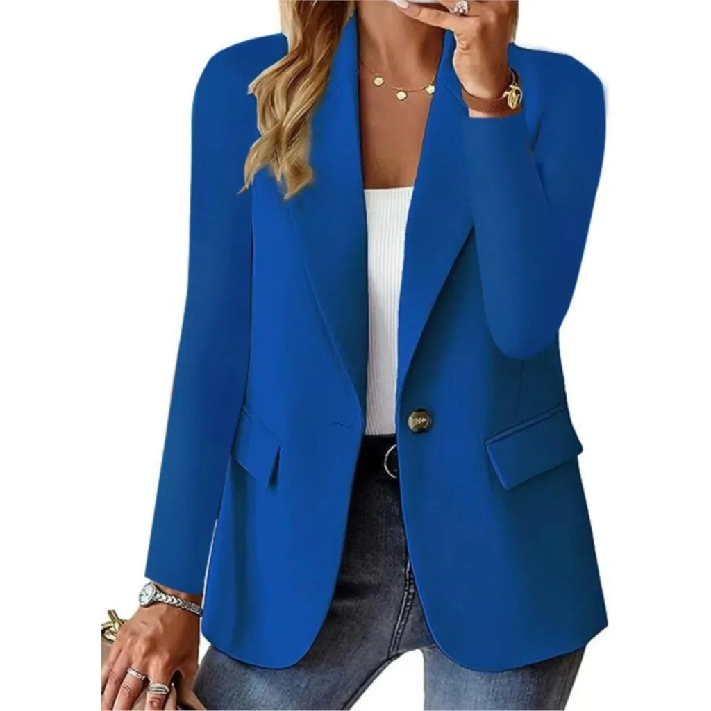 Edith | Black Velvet Blazer Leather Trim Winter Coat — Royal Blue