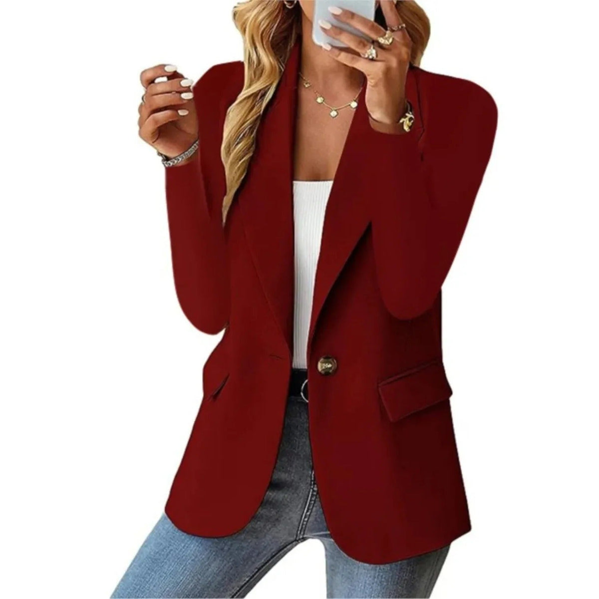 Edith | Black Velvet Blazer Leather Trim Winter Coat — Burgundy