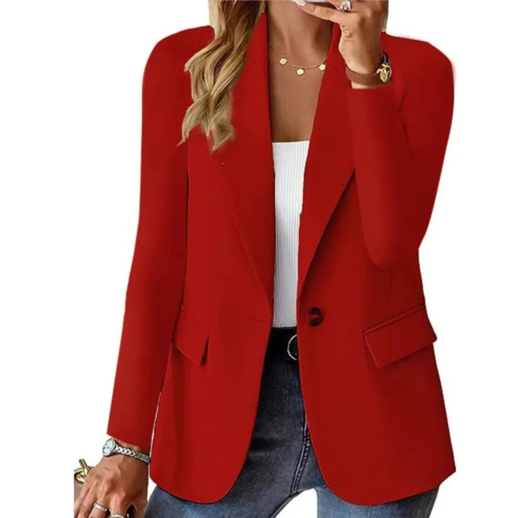 Edith | Black Velvet Blazer Leather Trim Winter Coat — Red