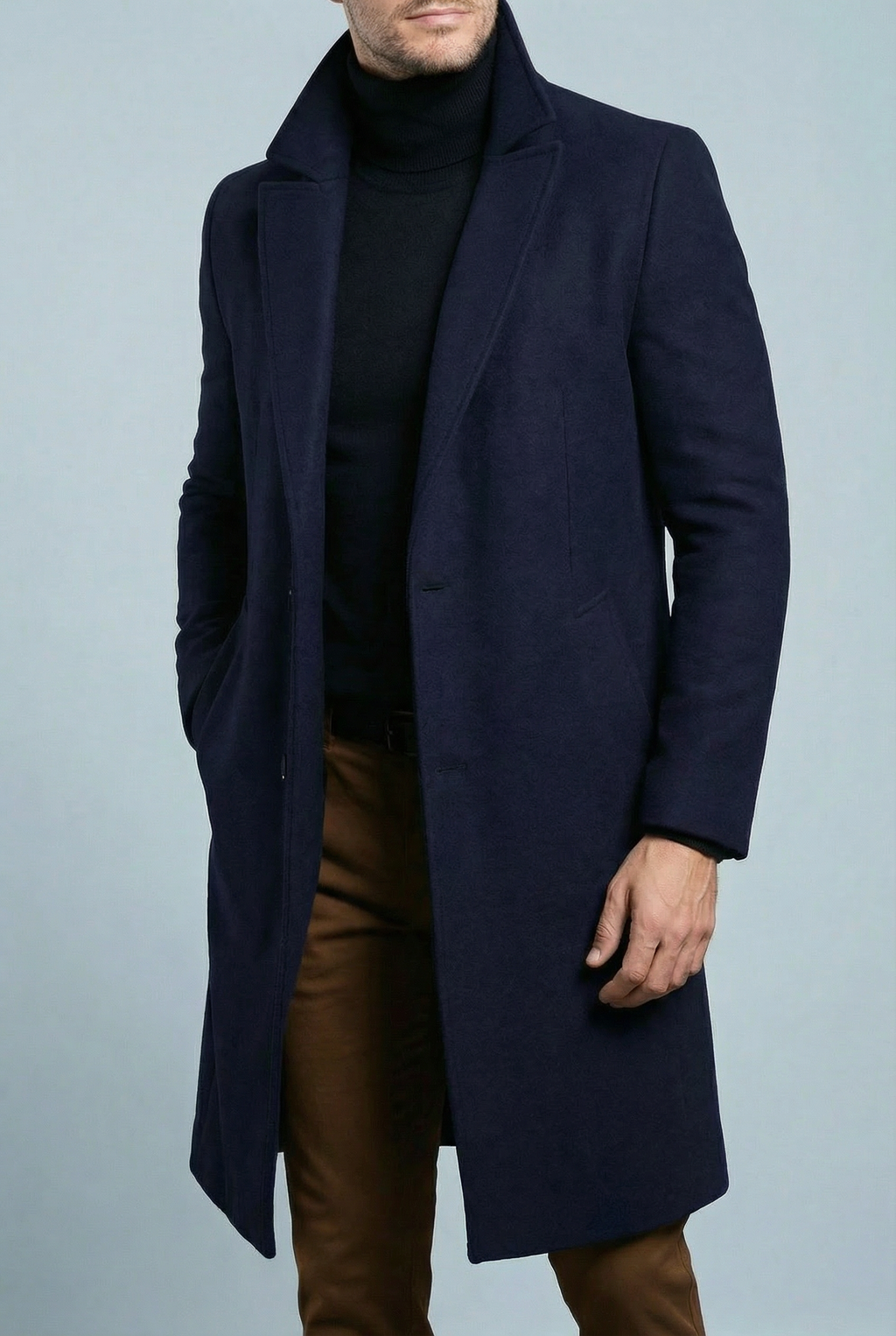 Edmund | Long Formal Wool Winter Coat Brown Overcoat — Blue
