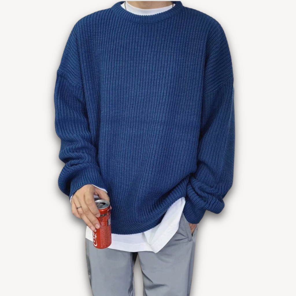 Persephone | Cream Chunky Cable Knit Roll Neck Oversized Jumper Sweater — Royal Blue