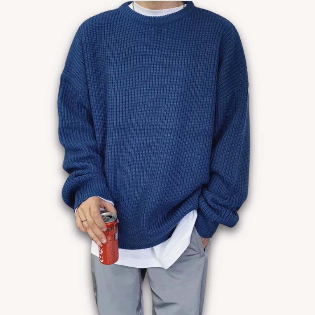 Persephone | Cream Chunky Cable Knit Roll Neck Oversized Jumper Sweater — Royal Blue