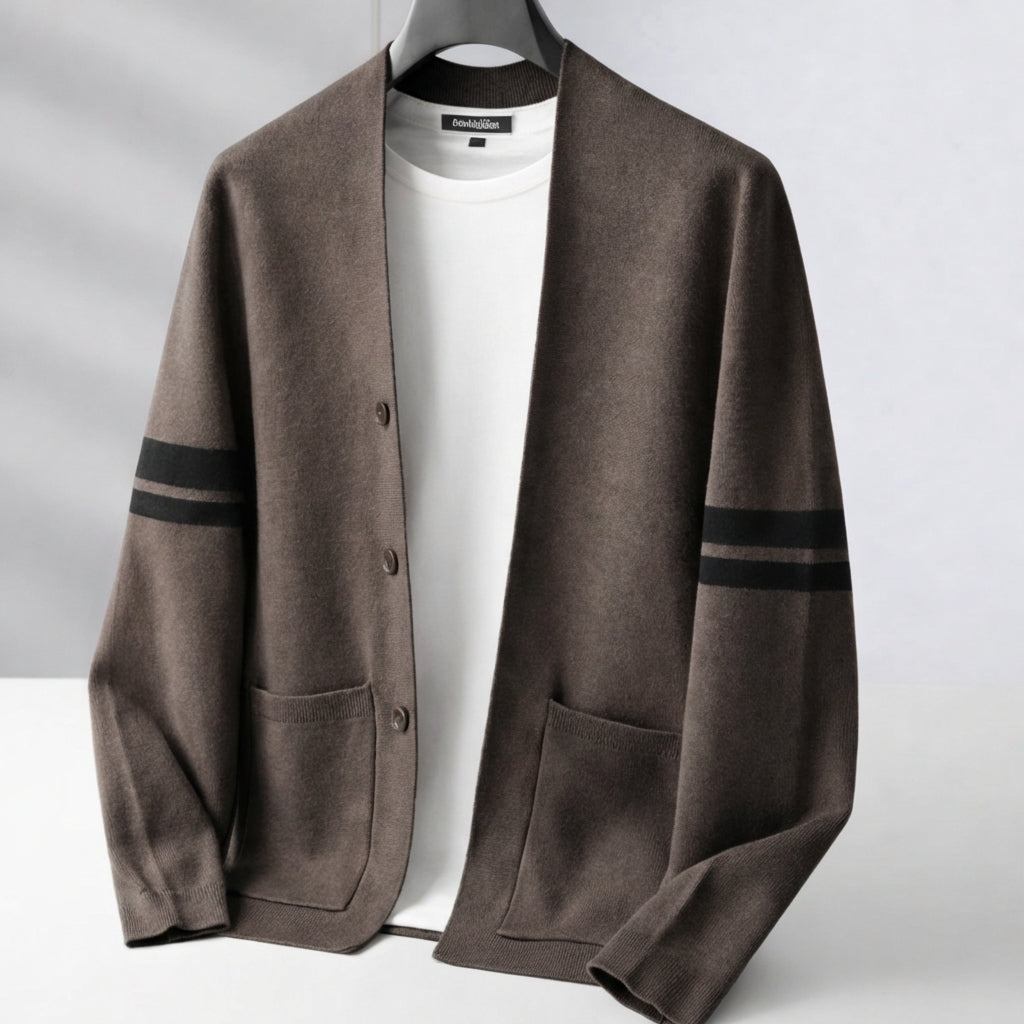Verena | Chunky Cable Knit Cream Lightweight Cardigan Sweater — Brown