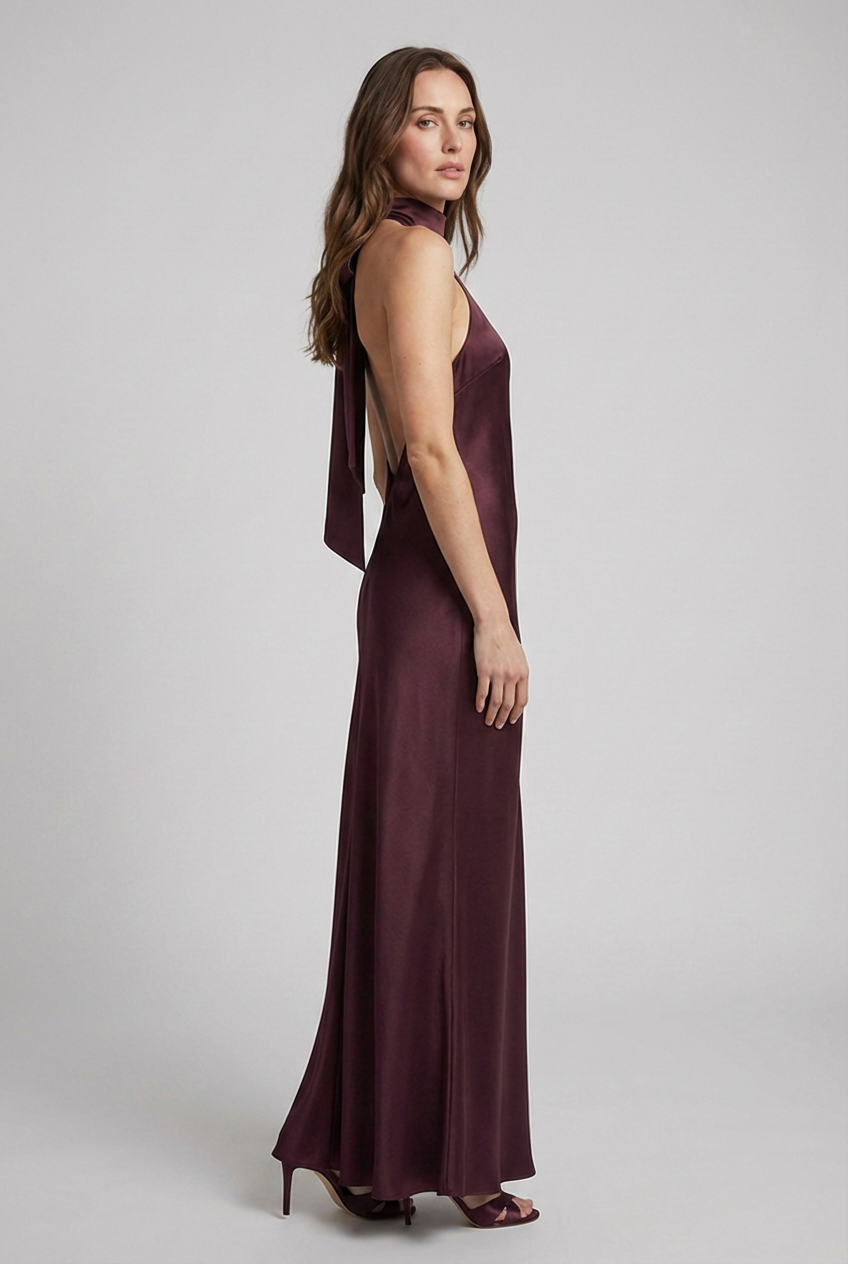Theodora | Satin Halterneck Maxi Winter Wedding Guest Dresses