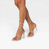Seraphina | Gold Block Heels For Wedding With Diamante Wrap Detail