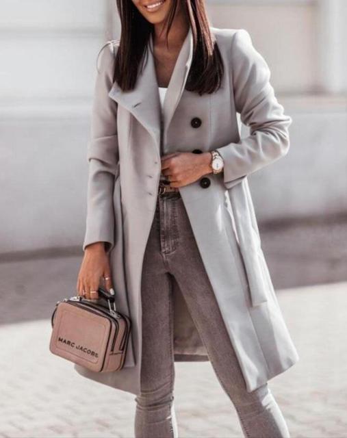 Dominique | Long Black Belted Longline Winter Coat For Women — Grey
