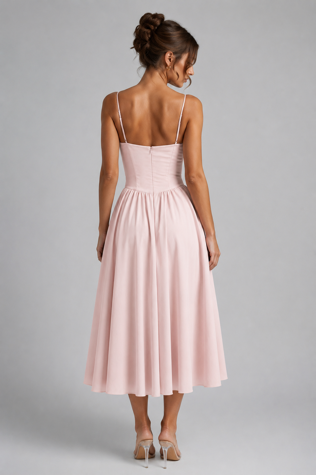 Delphine | Corset Midi Dress with Lace-Up Back & Full Skirt