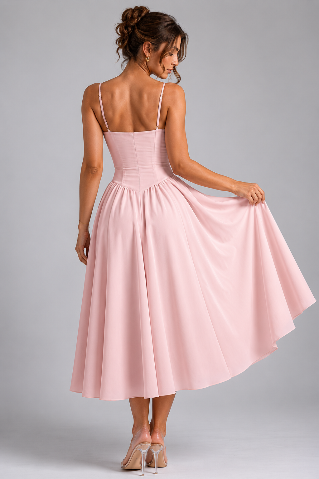 Delphine | Corset Midi Dress with Lace-Up Back & Full Skirt