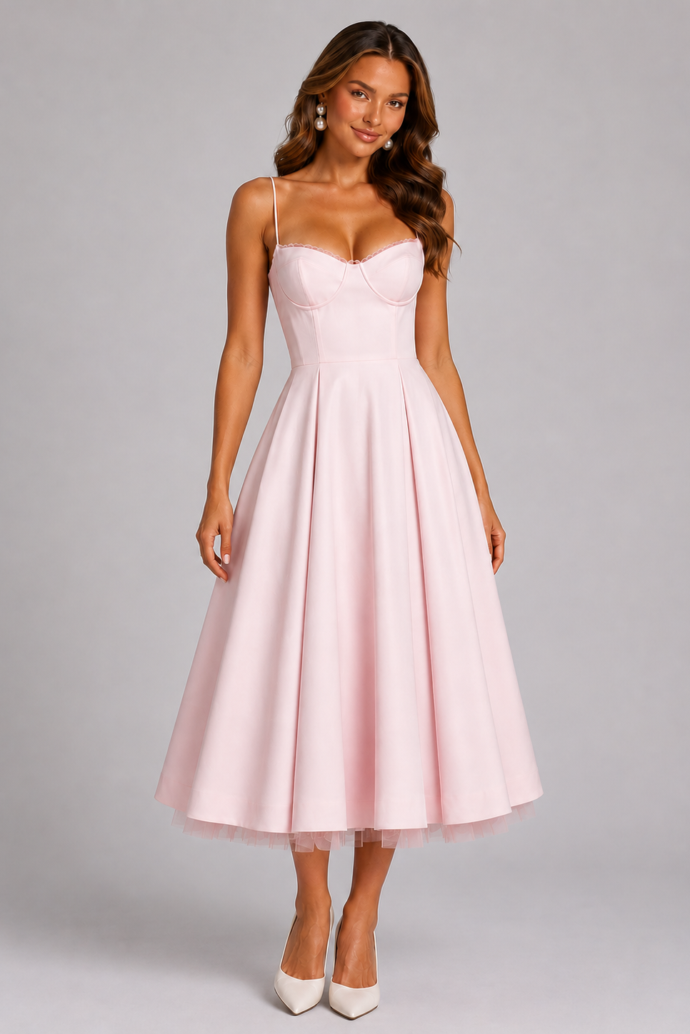 Romilly | Corset Spaghetti Strap Midi Wedding Guest Dress