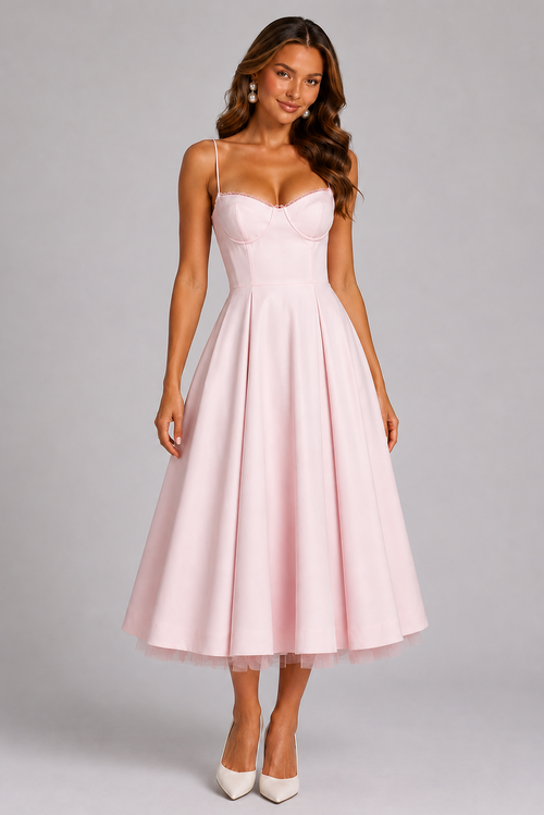 Beatrix | Corset Spaghetti Strap Midi Wedding Guest Dress