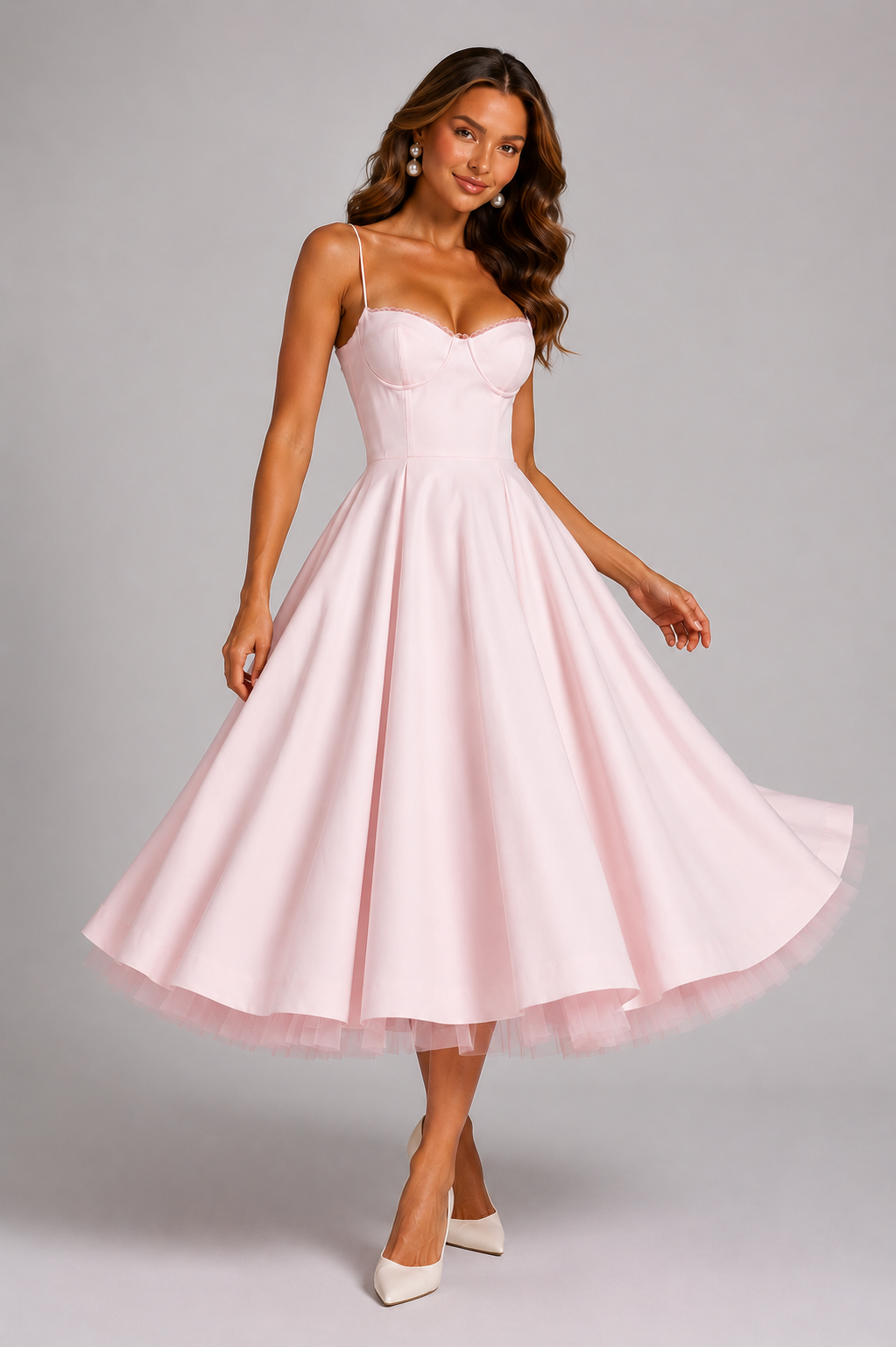 Romilly | Corset Spaghetti Strap Midi Wedding Guest Dress