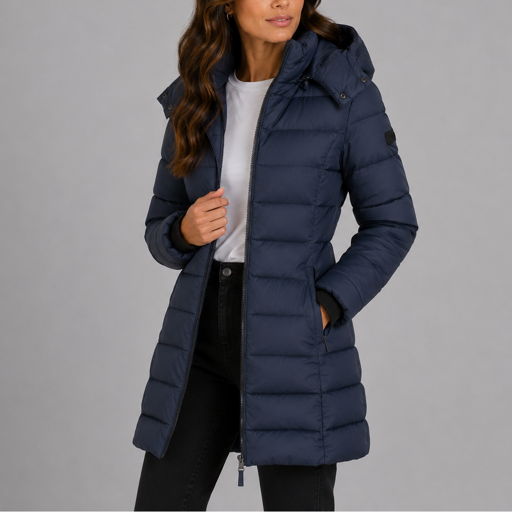 Genevieve | Womens Long Black Puffer Coat for Winter