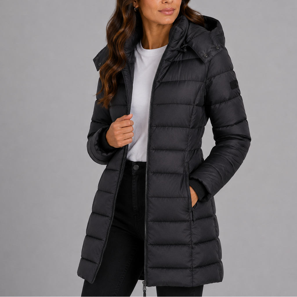 Genevieve | Womens Long Black Puffer Coat for Winter — Black