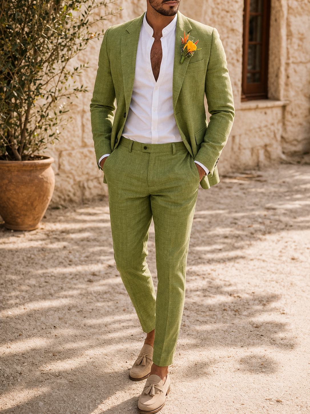 Dorian | Men Slim Fit Linen 2-Piece Wedding Guest Suit