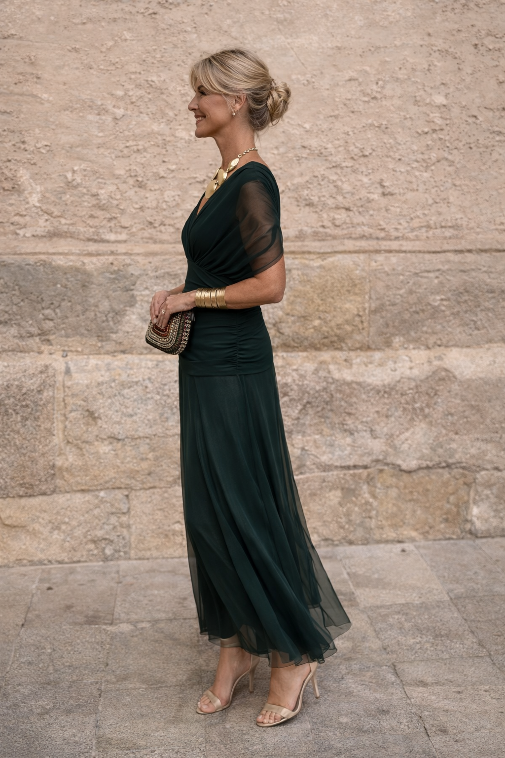 Verena | Chiffon Maxi Dress V-Neck Ruched Waist Evening Wedding