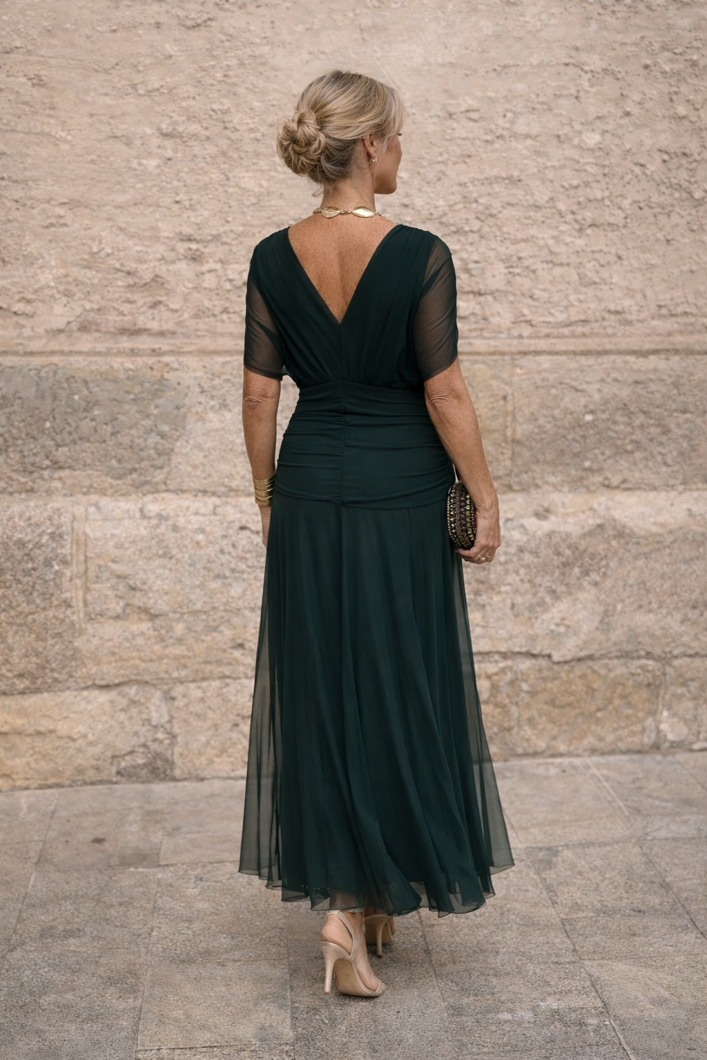 Verena | Chiffon Maxi Dress V-Neck Ruched Waist Evening Wedding