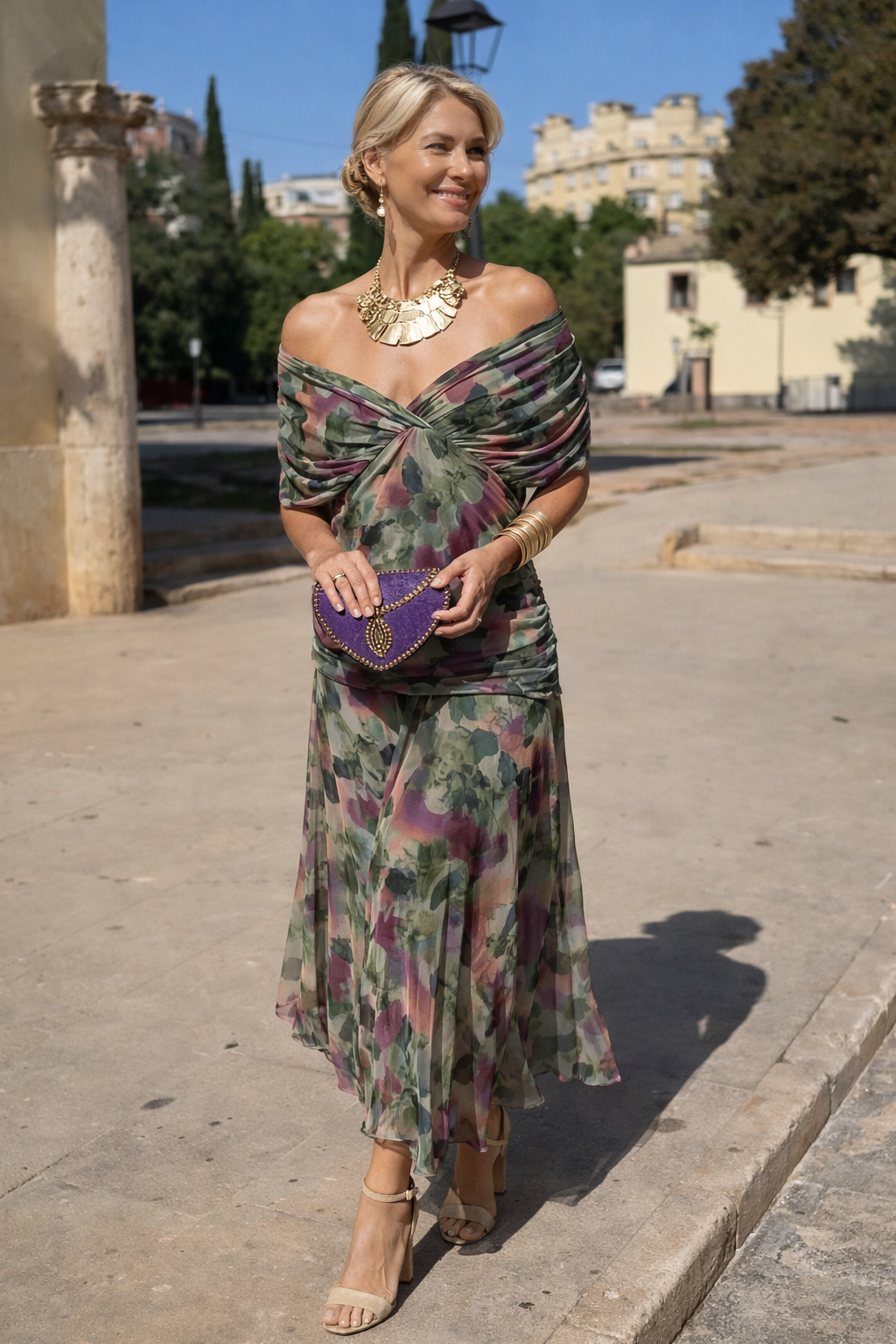 Verena | Chiffon Maxi Dress V-Neck Ruched Waist Evening Wedding