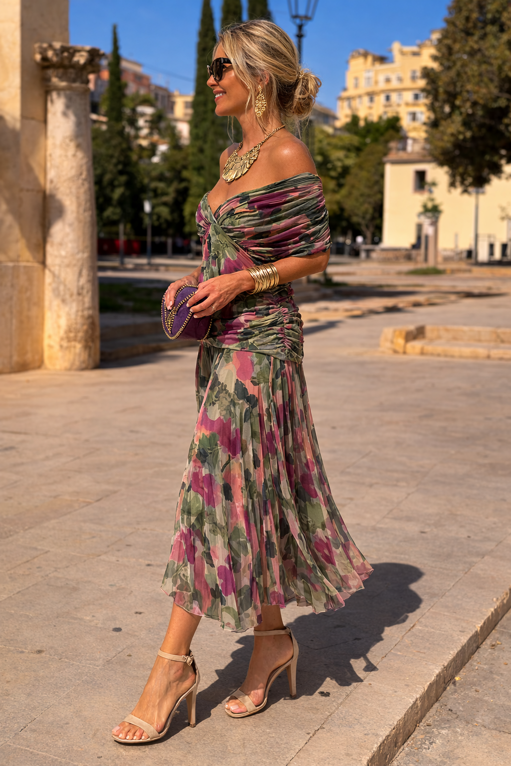 Verena | Chiffon Maxi Dress V-Neck Ruched Waist Evening Wedding