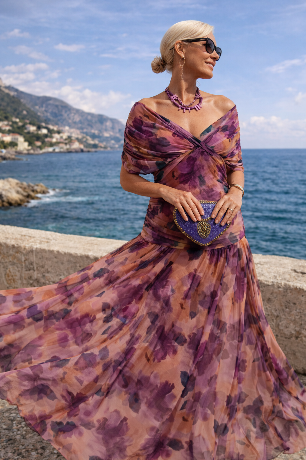 Verena | Chiffon Maxi Dress V-Neck Ruched Waist Evening Wedding