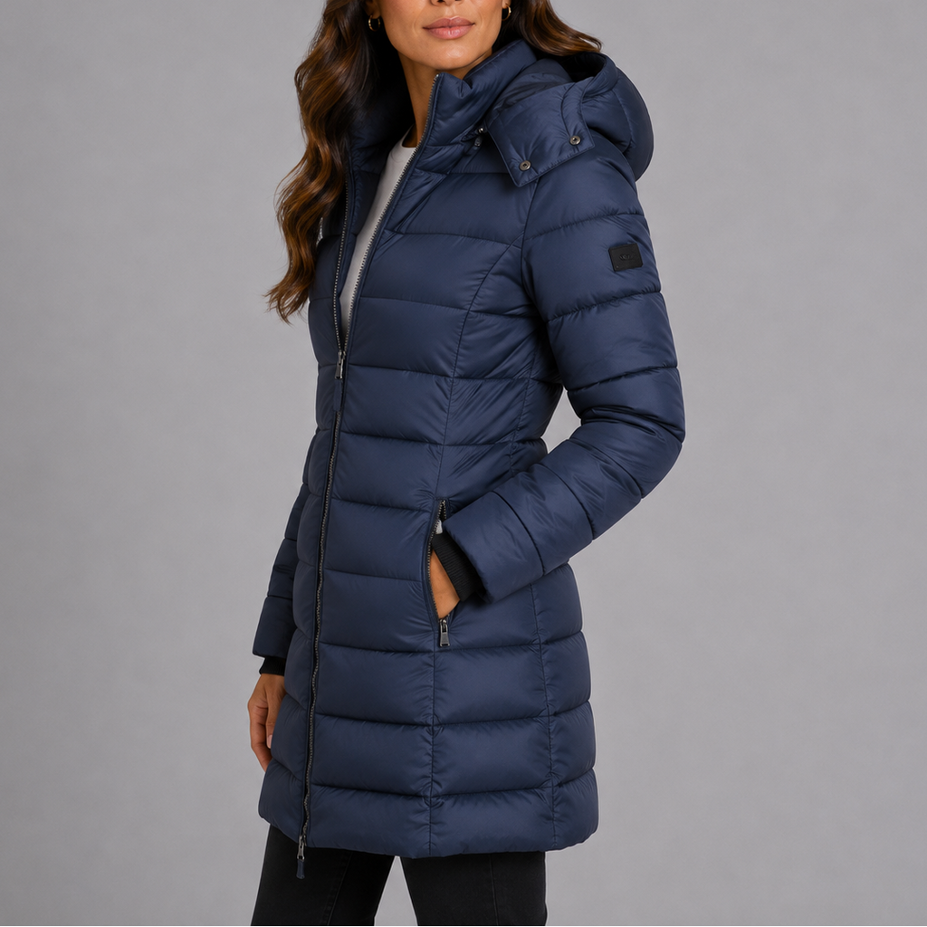 Genevieve | Womens Long Black Puffer Coat for Winter