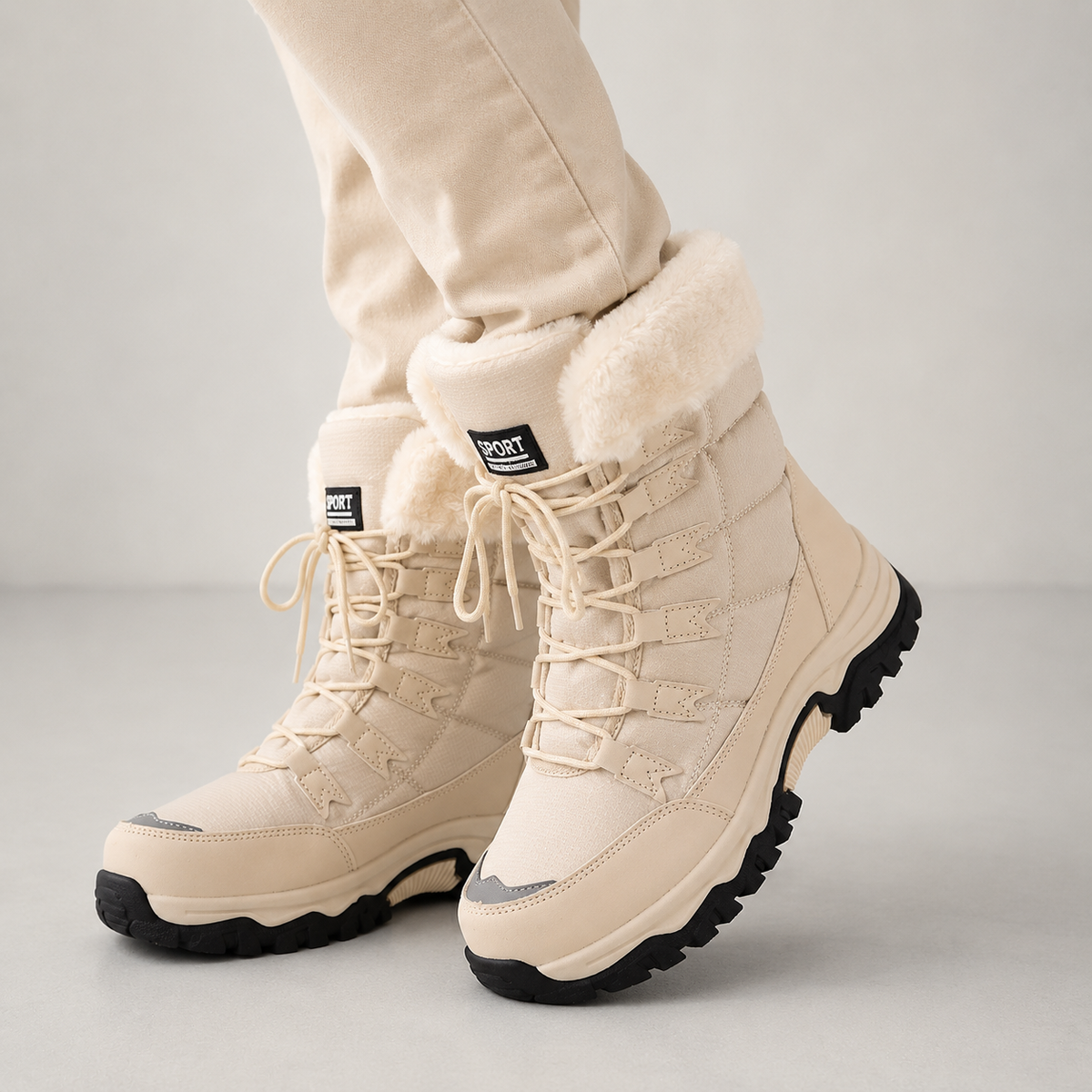 Theodora | Warm Faux Fur Winter Snow Boots — Beige
