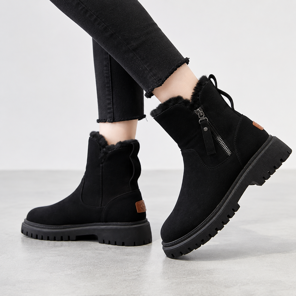 Juliette | Black Chunky Heeled Ankle Boots For Winter — Black