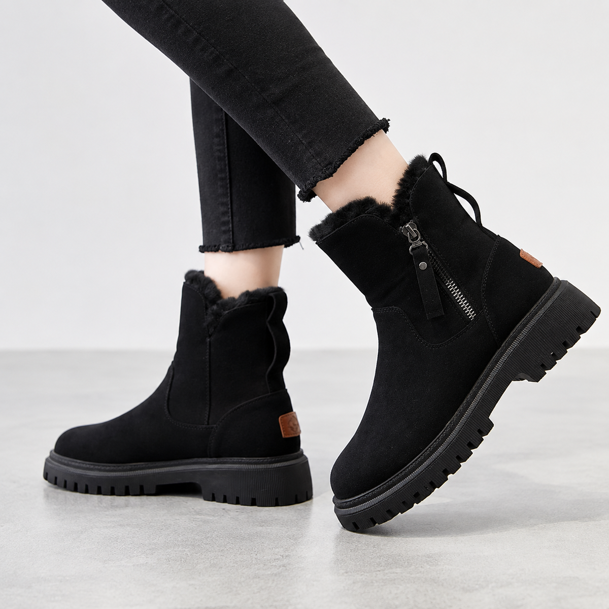 Juliette | Black Chunky Heeled Ankle Boots For Winter — Black