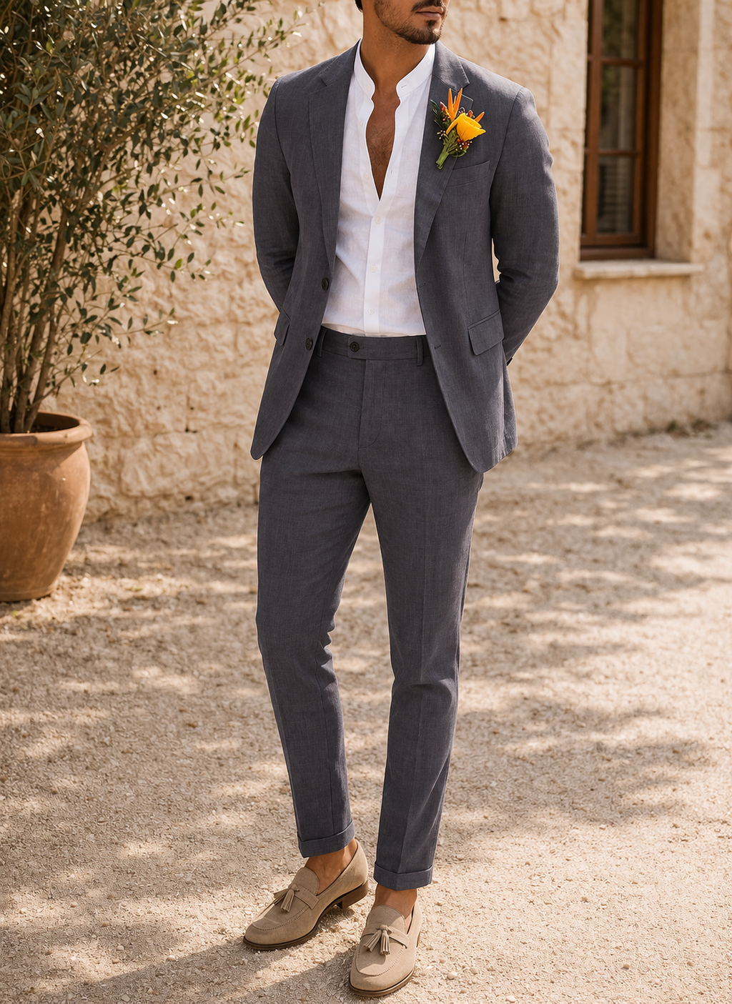 Dorian | Men Slim Fit Linen 2-Piece Wedding Guest Suit