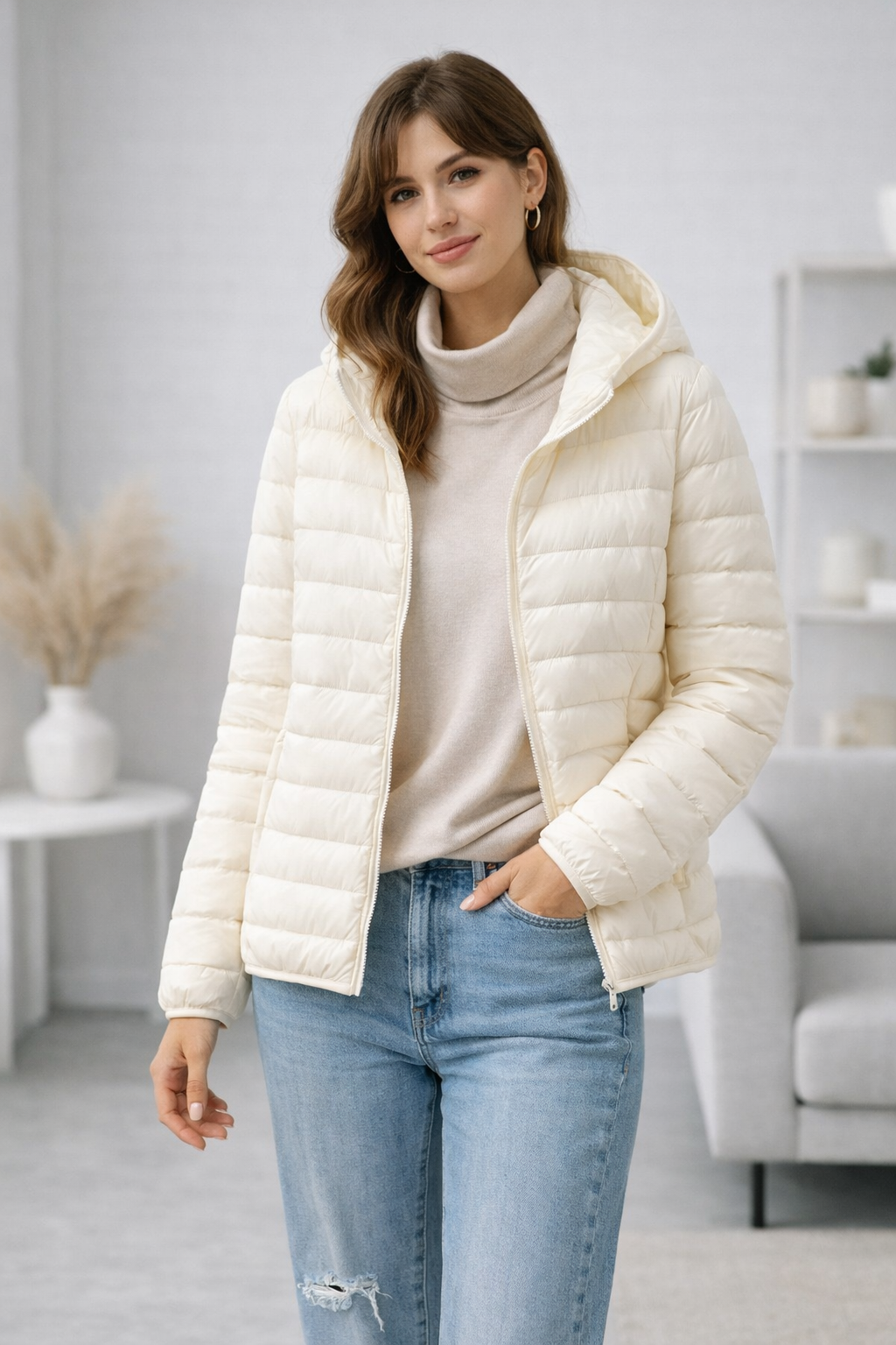 Elodie | Womens Long Puffer Vest Hooded Gilet